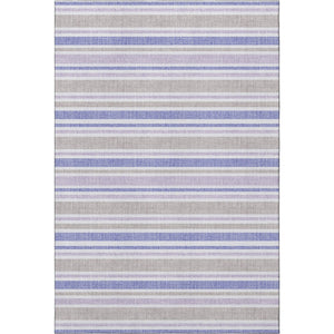 HomeRoots 8' X 10' Navy Blue & Lavender Striped Washable Area Rug - Durable, Stain-Resistant, UV Protected! 647840
