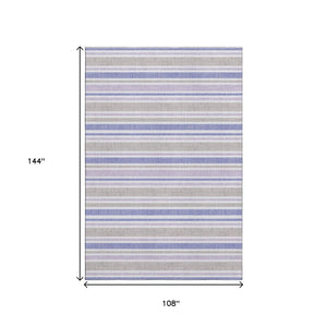 HomeRoots 9' X 12' Navy Blue & Lavender Striped Area Rug - Durable, Washable, UV Protected for Busy Homes 647841