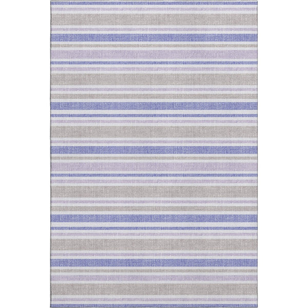HomeRoots 9' X 12' Navy Blue & Lavender Striped Area Rug - Durable, Washable, UV Protected for Busy Homes 647841