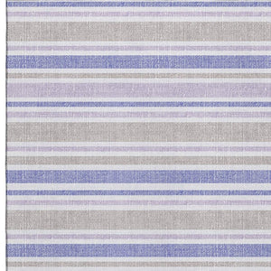 HomeRoots 9' X 12' Navy Blue & Lavender Striped Area Rug - Durable, Washable, UV Protected for Busy Homes 647841