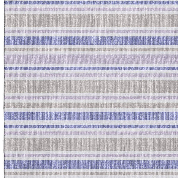 HomeRoots 9' X 12' Navy Blue & Lavender Striped Area Rug - Durable, Washable, UV Protected for Busy Homes 647841
