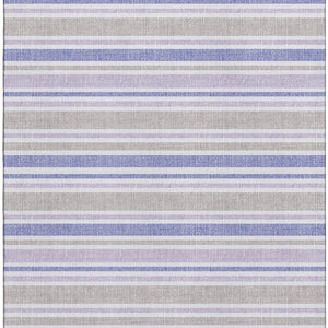 HomeRoots 9' X 12' Navy Blue & Lavender Striped Area Rug - Durable, Washable, UV Protected for Busy Homes 647841