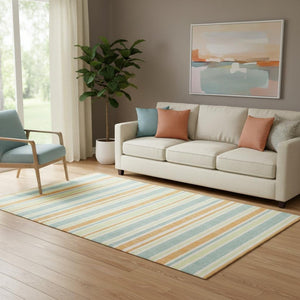 HomeRoots 5' X 8' Striped Area Rug in Vibrant Orange, Green & Blue – Washable, UV Protected & Durable Design 647844