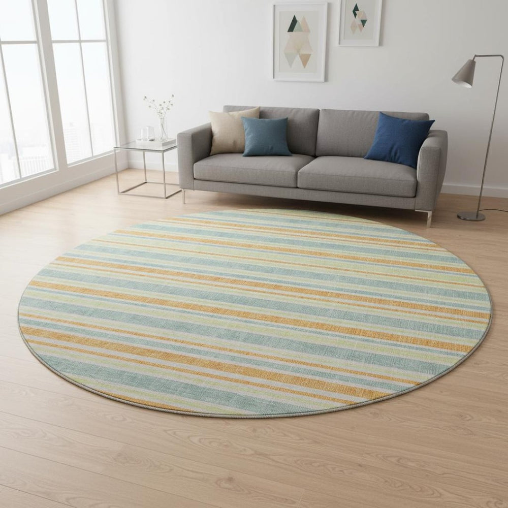 HomeRoots 8' Vibrant Striped Round Washable Rug – UV Protected, Stain-Resistant, Ideal for High-Traffic Areas 647845