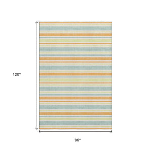 HomeRoots 8' X 10' Striped Washable Area Rug in Vibrant Orange, Green, and Blue – UV Protection, Durable & Stylish! 647846