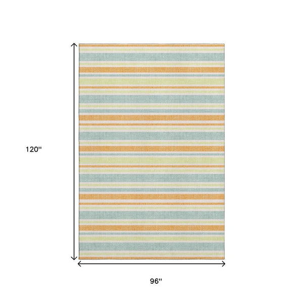 HomeRoots 8' X 10' Striped Washable Area Rug in Vibrant Orange, Green, and Blue – UV Protection, Durable & Stylish! 647846