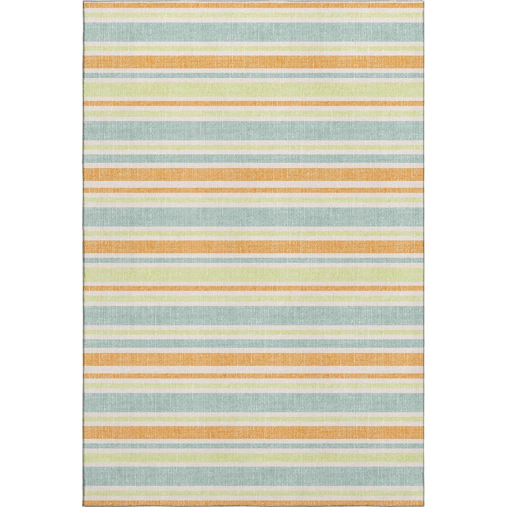 HomeRoots 9' X 12' Striped Area Rug in Vibrant Orange, Green & Blue – UV Protected, Stain Resistant, Durable Design 647847