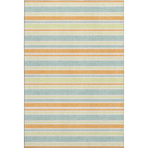 HomeRoots 9' X 12' Striped Area Rug in Vibrant Orange, Green & Blue – UV Protected, Stain Resistant, Durable Design 647847