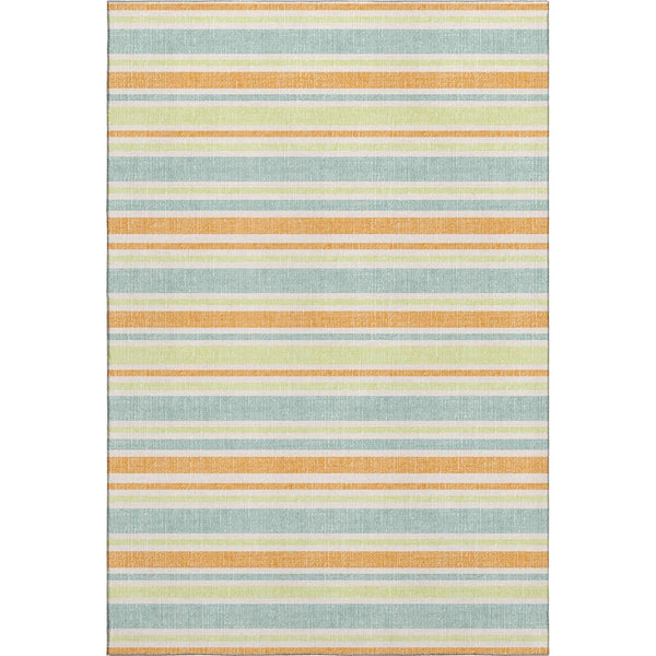 HomeRoots 9' X 12' Striped Area Rug in Vibrant Orange, Green & Blue – UV Protected, Stain Resistant, Durable Design 647847