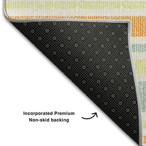 HomeRoots 9' X 12' Striped Area Rug in Vibrant Orange, Green & Blue – UV Protected, Stain Resistant, Durable Design 647847