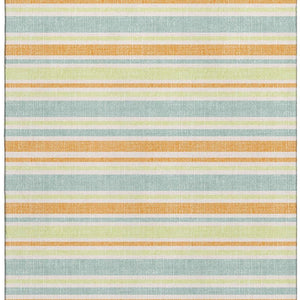 HomeRoots 9' X 12' Striped Area Rug in Vibrant Orange, Green & Blue – UV Protected, Stain Resistant, Durable Design 647847