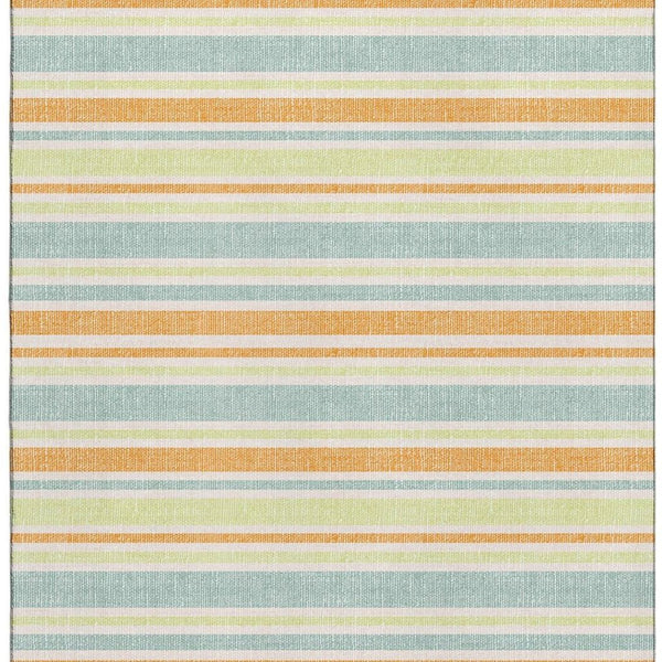 HomeRoots 9' X 12' Striped Area Rug in Vibrant Orange, Green & Blue – UV Protected, Stain Resistant, Durable Design 647847