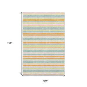 HomeRoots 10' Bold Orange, Green & Blue Striped Washable Area Rug with UV Protection for High-Traffic Spaces 647848