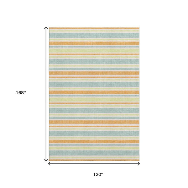 HomeRoots 10' Bold Orange, Green & Blue Striped Washable Area Rug with UV Protection for High-Traffic Spaces 647848
