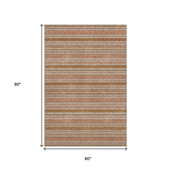 HomeRoots 5' X 8' Striped Area Rug in Rust and Beige – Washable, Stain Resistant, UV Protected for Homes 647850