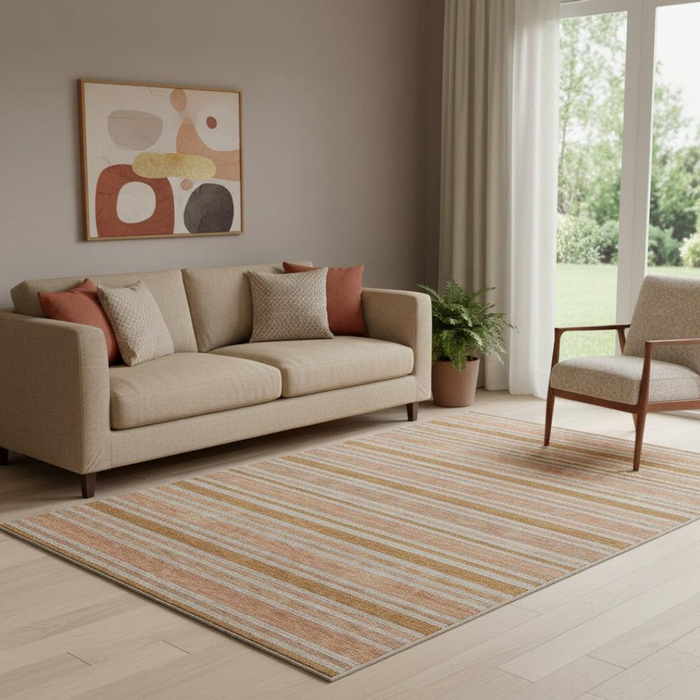HomeRoots 5' X 8' Striped Area Rug in Rust and Beige – Washable, Stain Resistant, UV Protected for Homes 647850