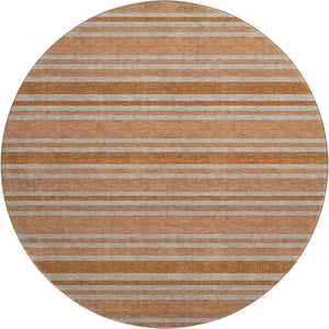 HomeRoots 8' Washable Round Rug in Rust & Beige Stripes - Durable, UV-Protected, Stain-Resistant Design for Homes 647851