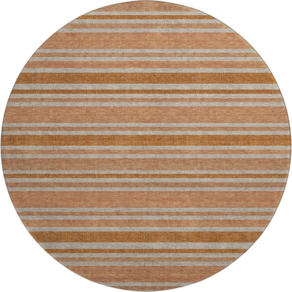 HomeRoots 8' Washable Round Rug in Rust & Beige Stripes - Durable, UV-Protected, Stain-Resistant Design for Homes 647851