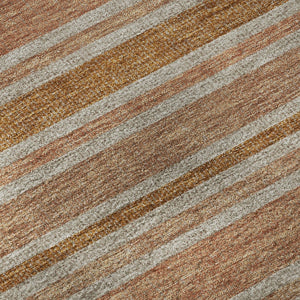 HomeRoots 8' Washable Round Rug in Rust & Beige Stripes - Durable, UV-Protected, Stain-Resistant Design for Homes 647851