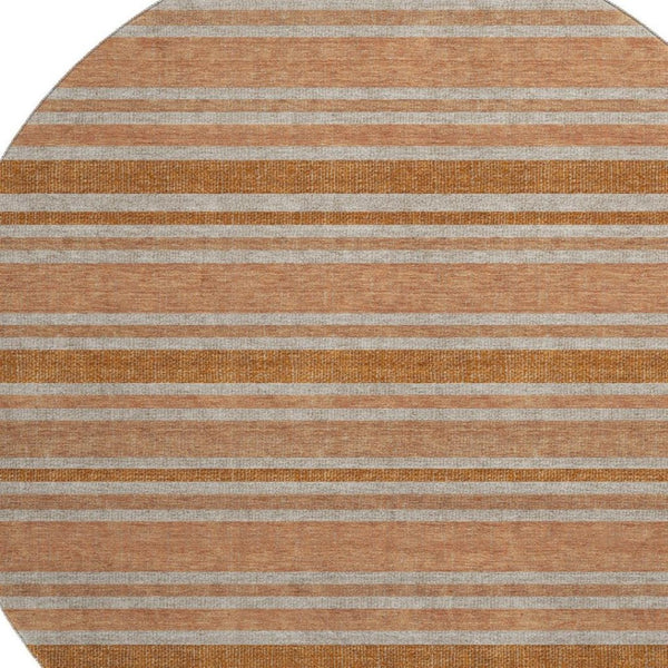 HomeRoots 8' Washable Round Rug in Rust & Beige Stripes - Durable, UV-Protected, Stain-Resistant Design for Homes 647851