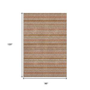 HomeRoots 8' X 10' Washable Rust and Beige Striped Area Rug - UV Protected, Stain Resistant, Perfect for Families! 647852