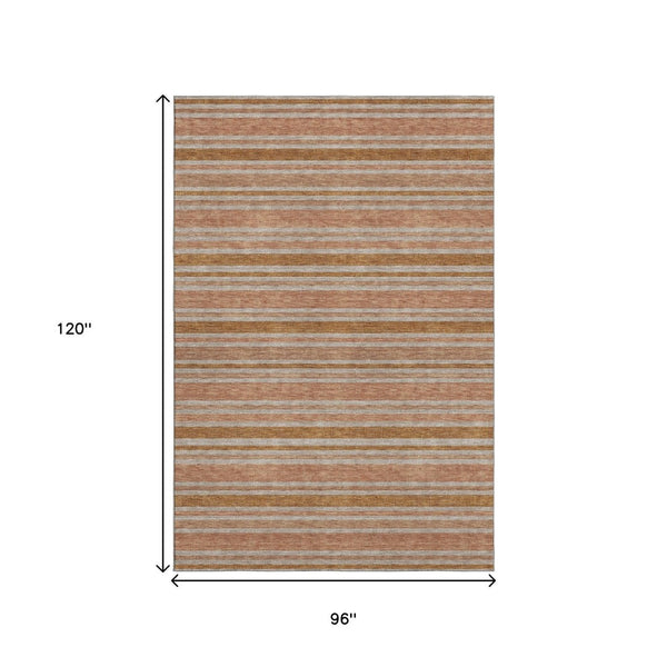 HomeRoots 8' X 10' Washable Rust and Beige Striped Area Rug - UV Protected, Stain Resistant, Perfect for Families! 647852