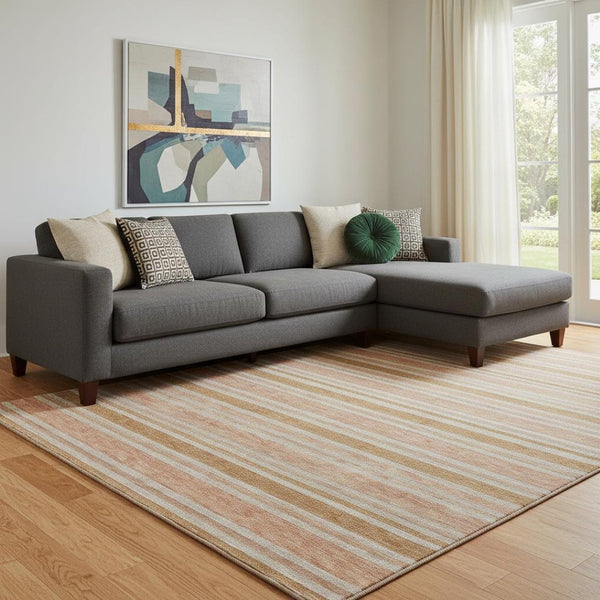 HomeRoots 8' X 10' Washable Rust and Beige Striped Area Rug - UV Protected, Stain Resistant, Perfect for Families! 647852