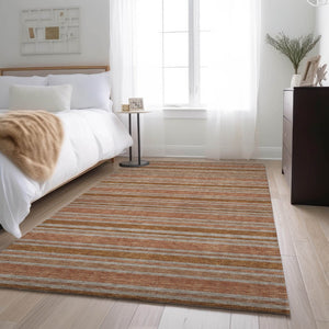 HomeRoots 8' X 10' Washable Rust and Beige Striped Area Rug - UV Protected, Stain Resistant, Perfect for Families! 647852