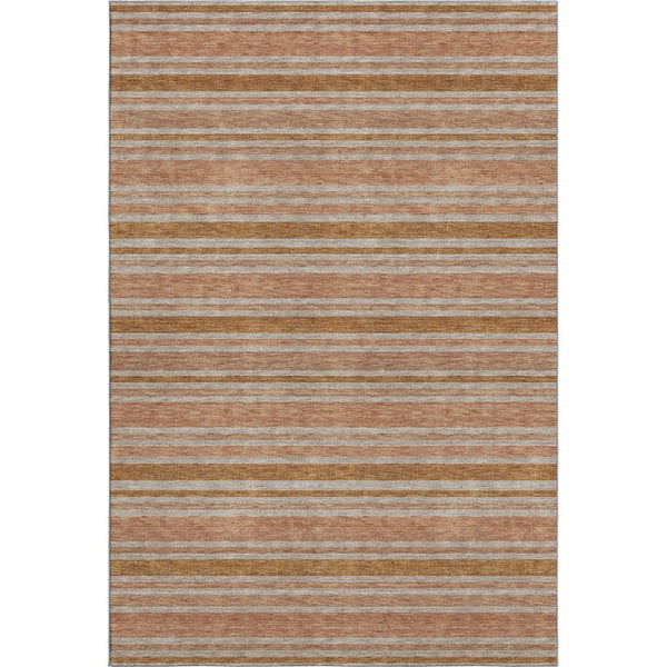 HomeRoots 8' X 10' Washable Rust and Beige Striped Area Rug - UV Protected, Stain Resistant, Perfect for Families! 647852