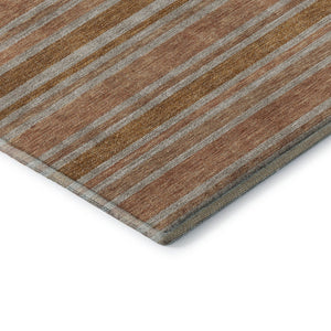 HomeRoots 8' X 10' Washable Rust and Beige Striped Area Rug - UV Protected, Stain Resistant, Perfect for Families! 647852