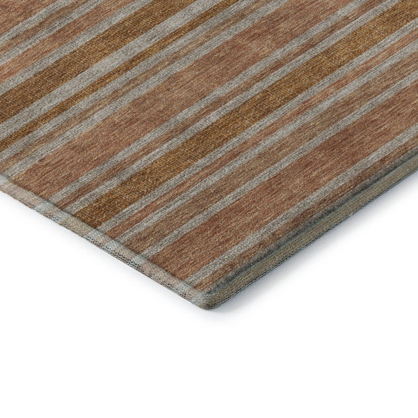 HomeRoots 8' X 10' Washable Rust and Beige Striped Area Rug - UV Protected, Stain Resistant, Perfect for Families! 647852
