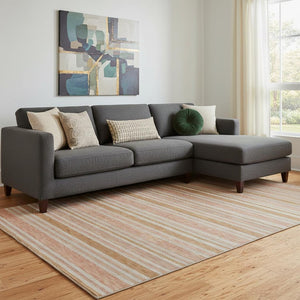 HomeRoots 9' X 12' Durable Rust and Beige Striped Area Rug with UV Protection - Easy-Care, Stain Resistant Design 647853