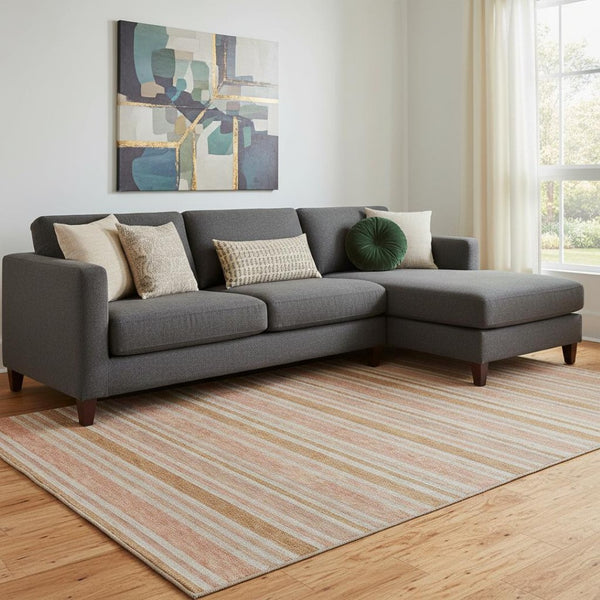 HomeRoots 9' X 12' Durable Rust and Beige Striped Area Rug with UV Protection - Easy-Care, Stain Resistant Design 647853
