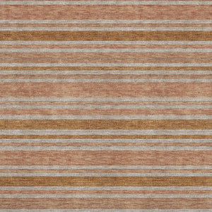 HomeRoots 9' X 12' Durable Rust and Beige Striped Area Rug with UV Protection - Easy-Care, Stain Resistant Design 647853