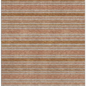 HomeRoots 9' X 12' Durable Rust and Beige Striped Area Rug with UV Protection - Easy-Care, Stain Resistant Design 647853