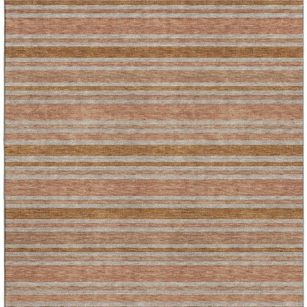 HomeRoots 9' X 12' Durable Rust and Beige Striped Area Rug with UV Protection - Easy-Care, Stain Resistant Design 647853