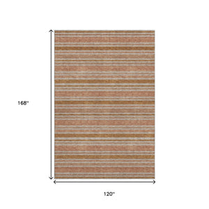 HomeRoots 10' X 14' Durable Washable Area Rug in Rust and Beige Stripes – UV Protected, Stain Resistant Design 647854