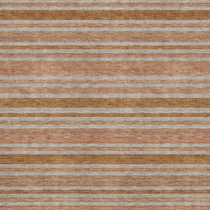 HomeRoots 10' X 14' Durable Washable Area Rug in Rust and Beige Stripes – UV Protected, Stain Resistant Design 647854