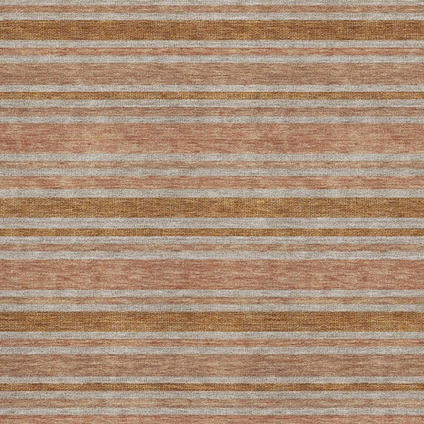 HomeRoots 10' X 14' Durable Washable Area Rug in Rust and Beige Stripes – UV Protected, Stain Resistant Design 647854