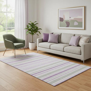 HomeRoots 5' X 8' Pearl & Purple Striped Washable Area Rug with UV Protection - Perfect for Homes with Kids & Pets! 647856