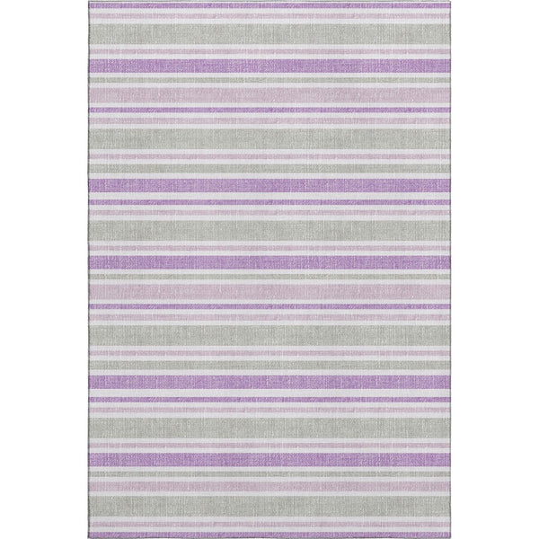 HomeRoots 5' X 8' Pearl & Purple Striped Washable Area Rug with UV Protection - Perfect for Homes with Kids & Pets! 647856