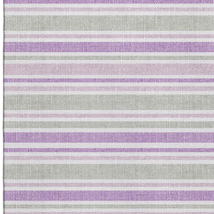 HomeRoots 5' X 8' Pearl & Purple Striped Washable Area Rug with UV Protection - Perfect for Homes with Kids & Pets! 647856