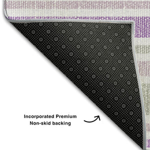 HomeRoots 8' Pearl and Purple Striped Washable Round Rug – Durable, UV-Protected, Ideal for Indoor & Outdoor Use! 647857