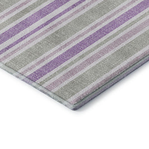 HomeRoots 8' Pearl and Purple Striped Washable Round Rug – Durable, UV-Protected, Ideal for Indoor & Outdoor Use! 647857