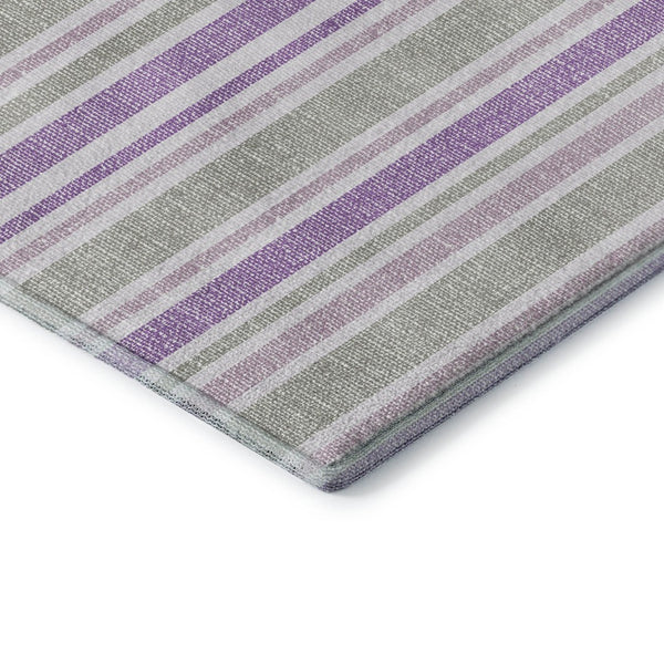 HomeRoots 8' Pearl and Purple Striped Washable Round Rug – Durable, UV-Protected, Ideal for Indoor & Outdoor Use! 647857