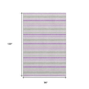 HomeRoots 8' X 10' Washable Pearl & Purple Striped Area Rug with UV Protection - Stylish, Durable, Stain-Resistant! 647858