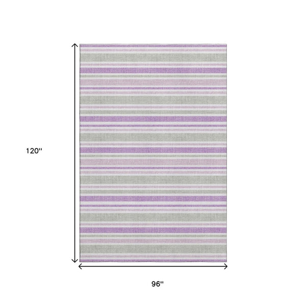 HomeRoots 8' X 10' Washable Pearl & Purple Striped Area Rug with UV Protection - Stylish, Durable, Stain-Resistant! 647858