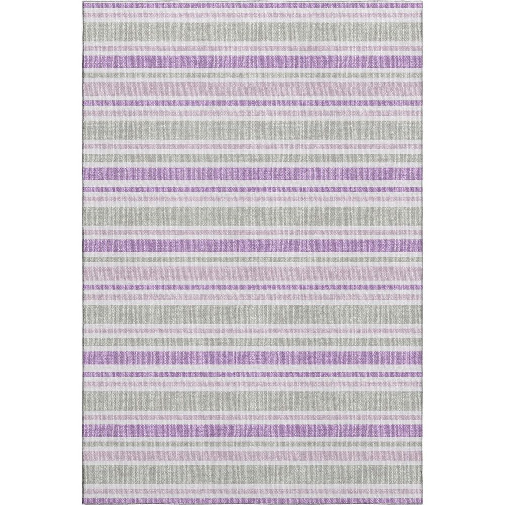HomeRoots 8' X 10' Washable Pearl & Purple Striped Area Rug with UV Protection - Stylish, Durable, Stain-Resistant! 647858