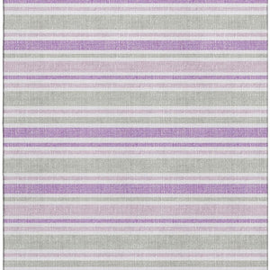 HomeRoots 8' X 10' Washable Pearl & Purple Striped Area Rug with UV Protection - Stylish, Durable, Stain-Resistant! 647858