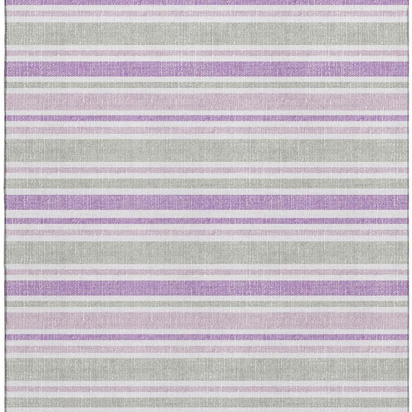 HomeRoots 8' X 10' Washable Pearl & Purple Striped Area Rug with UV Protection - Stylish, Durable, Stain-Resistant! 647858